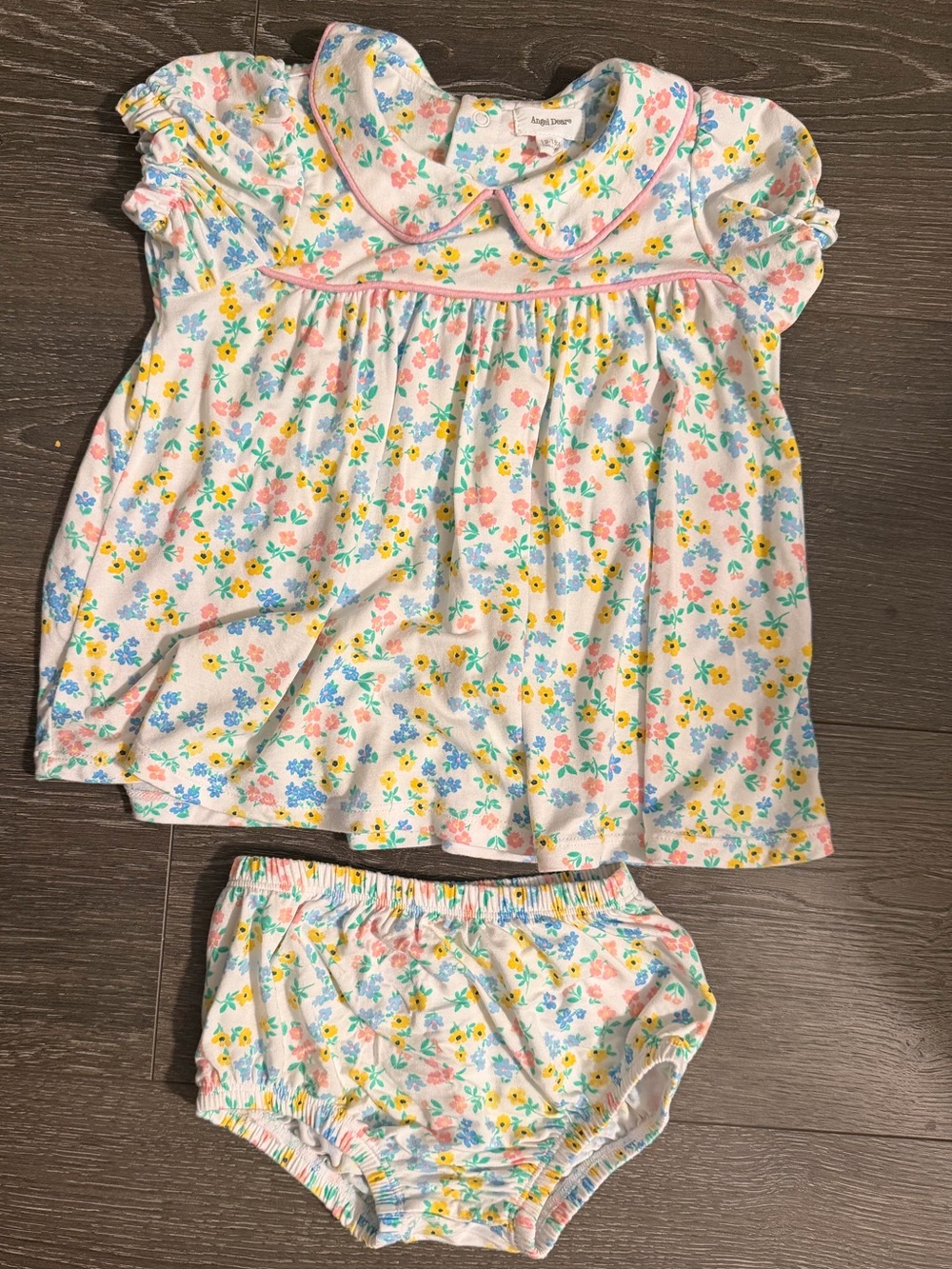 Angel Dear White Floral Peter Pan Collar Top with Bloomers - Pink Blue Yellow